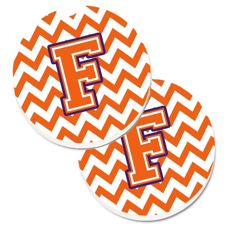 Carolines Treasures Letter F Chevron Orange and Regalia  Cup Holder Car Coaster, PK2 CJ1062-FCARC